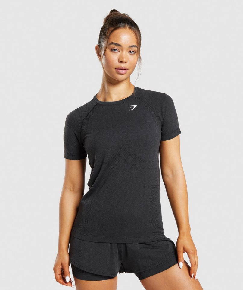 Women\'s Gymshark Vital Seamless 2.0 Light T-Shirts Black | NZ 4XWPAC